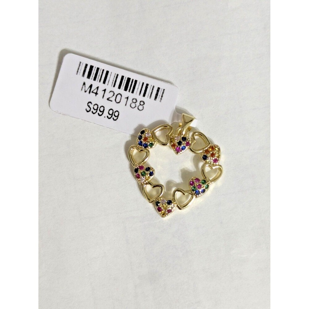 New Beautiful Women's VVS CZ 14k gold filled brass, heart on hearts pendant.